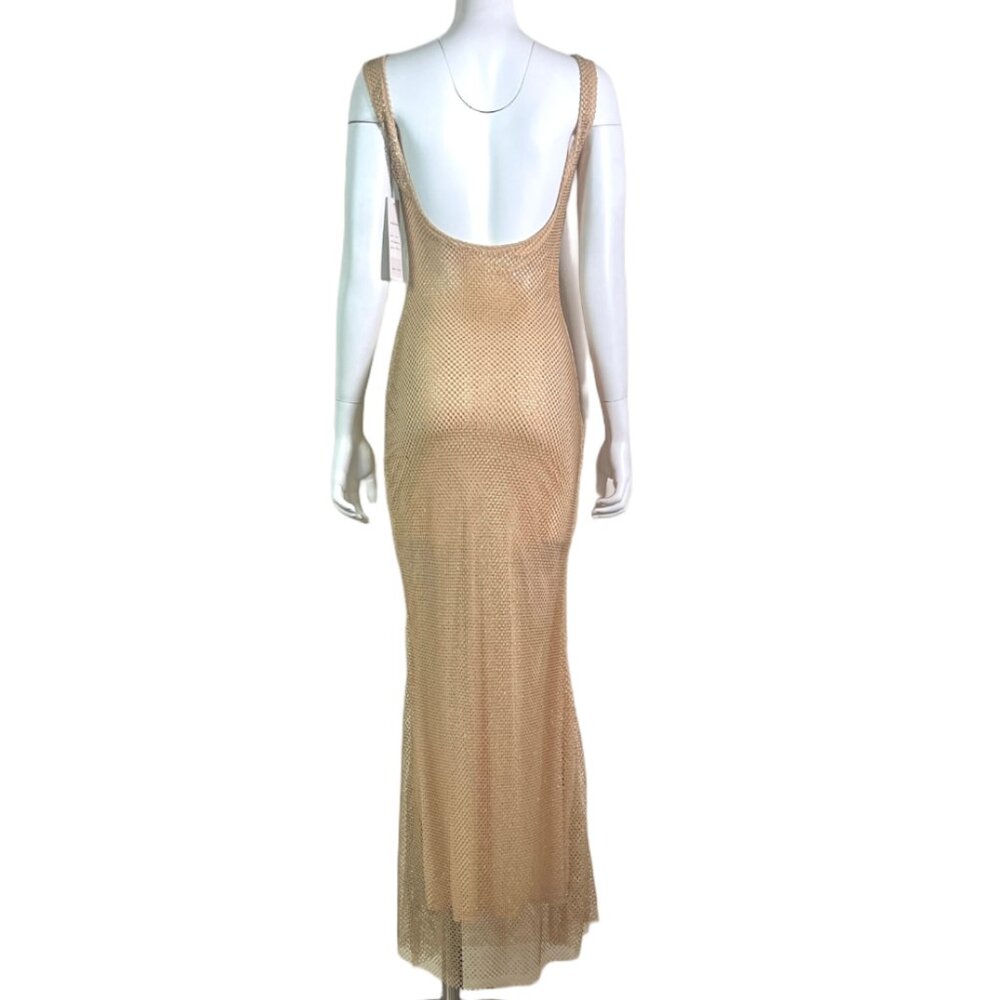 NWT Rhinestone Net Glitter Sparkly Party Club Rave Bling Low Back Maxi Dress - Picture 5 of 17